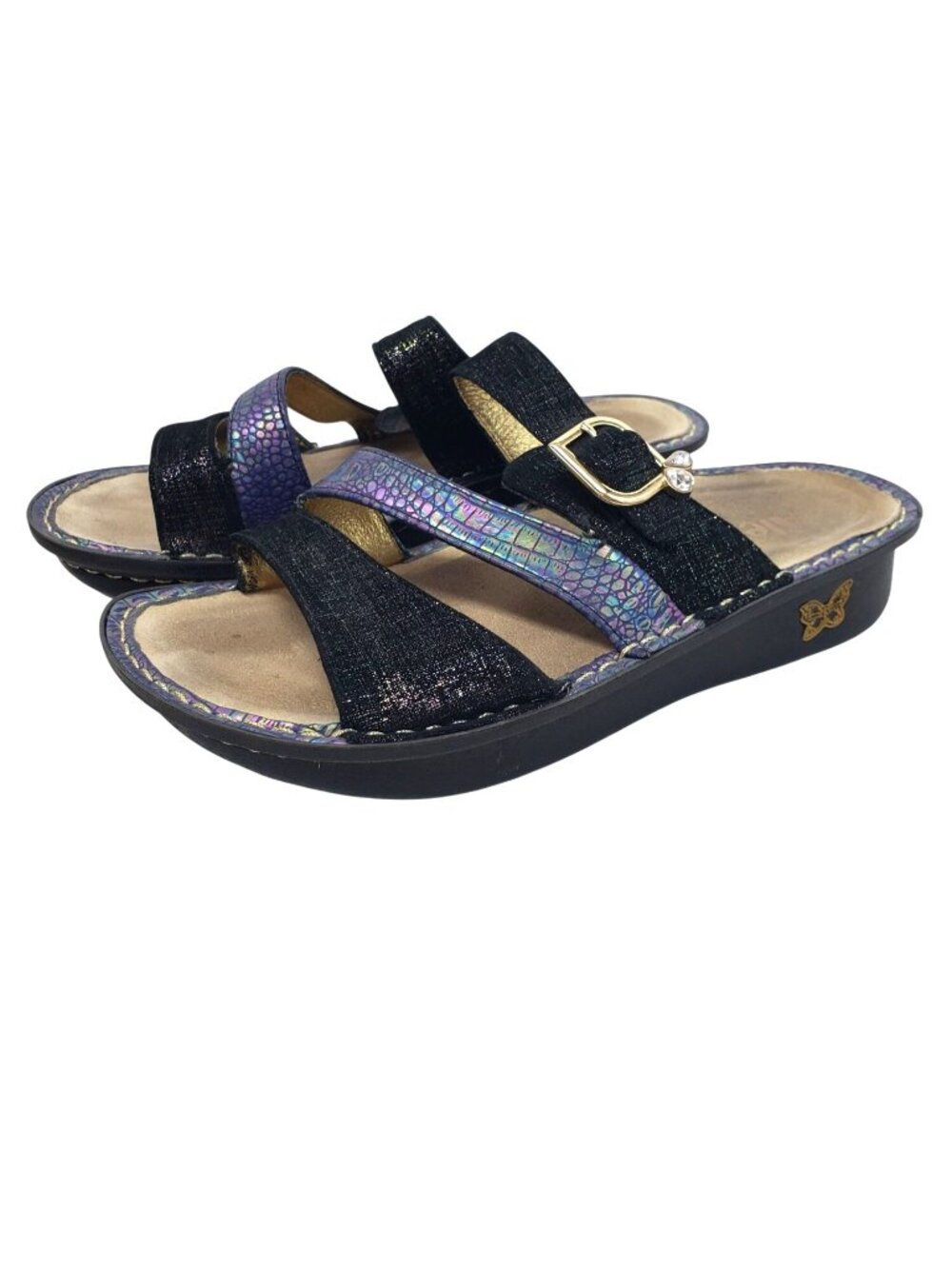 Alegria Colette Purple Metallic Rhinestone Strappy Sandal Comfort Shoes Women 37